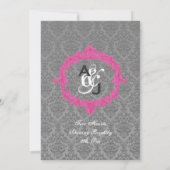 Invitation Monogramme gris et rose Damas Mariage V027B (Dos)
