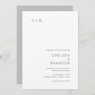 Invitation Monogramme gris minimaliste Mariage moderne simple