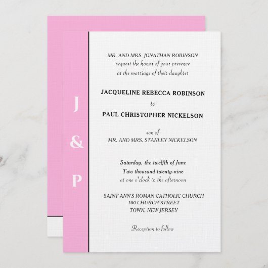 Invitation Monogramme gris rose pâle minimaliste (Devant / Derrière)