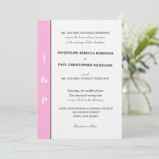 Invitation Monogramme gris rose pâle minimaliste (Debout devant)