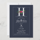Invitation Monogramme H Initiale Moderne Fleur Bleue Mariage (Devant)