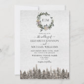 Invitation Monogramme Hiver Aquarelle Florale Mariage de cour (Devant)