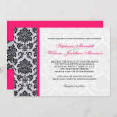 Invitation Monogramme Hot Rose Damask (Devant / Derrière)
