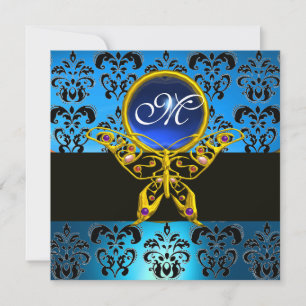 Invitation MONOGRAMME HYPER BUTTERFLY, damas bleu, saphir
