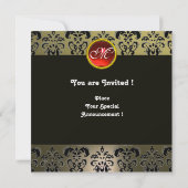 Invitation MONOGRAMME HYPER BUTTERFLY, rubis rouge gris damas (Dos)