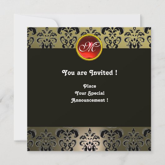 Invitation MONOGRAMME HYPER BUTTERFLY, rubis rouge gris damas (Dos)