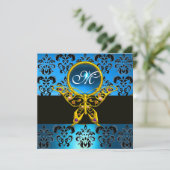 Invitation MONOGRAMME HYPER BUTTERFLY, saphir damassé bleu (Debout devant)