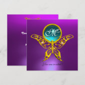 Invitation MONOGRAMME HYPER BUTTERFLY, violet, bleu, aquamari (Devant / Derrière)