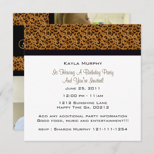 Invitation Monogramme: Image :Invitations Empreintes de léopa (Devant / Derrière)