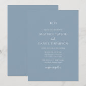 Invitation Monogramme Initial Moderne Bleu Poussiéreux Mariag (Devant / Derrière)