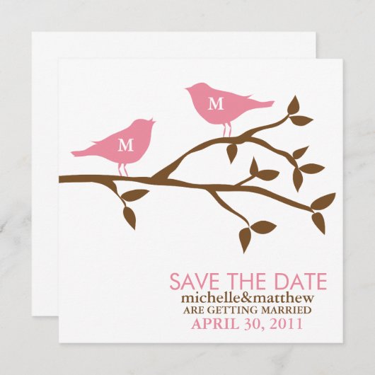 Invitation Monogramme Inséparables mariage Enregistrer la dat (Devant / Derrière)