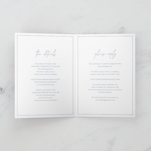 Invitation Monogramme intemporel Dusty Bleu élégant mariage (Intérieur)
