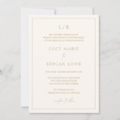 Invitation Monogramme intemporel ivoire et or mariage élégant (Devant)
