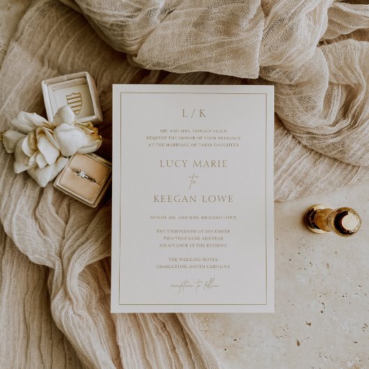 Invitation Monogramme intemporel ivoire et or mariage élégant
