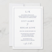 Invitation Monogramme intemporel Marine Bleu Mariage élégant (Devant)