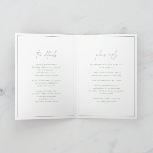 Invitation Monogramme intemporel Sage Vert Élégant Mariage (Intérieur)