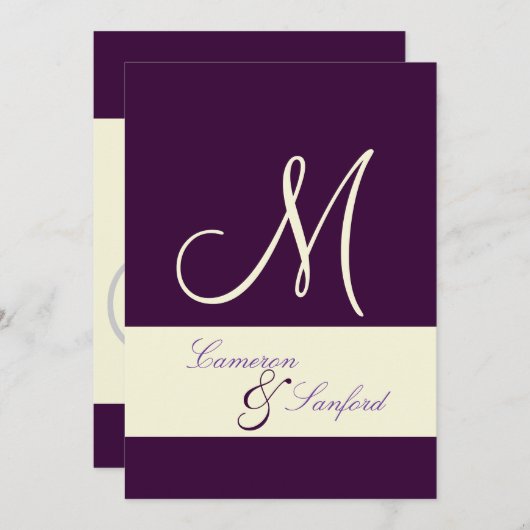 Invitation Monogramme/Invitations/prune/crème (Devant / Derrière)