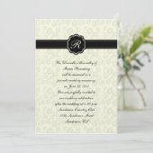 Invitation Monogramme ivoire et feuilles noires Cele Mariage (Debout devant)
