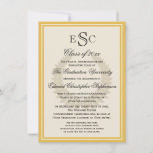 Invitation Monogramme jaune Laurel Classic College