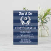 Invitation Monogramme Laurel Masculine Blue Graduation (Debout devant)