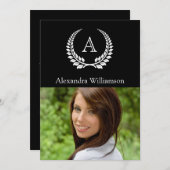 Invitation Monogramme Laurel Noir/Blanc (Devant / Derrière)