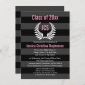 Invitation Monogramme Laurel Pink College/Diplôme sur mesure (Devant / Derrière)