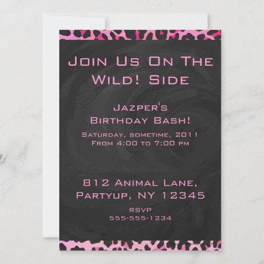 Invitation Monogramme Leopard noir et rose chaud (Dos)