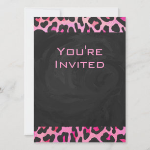 Invitation Monogramme Leopard noir et rose chaud