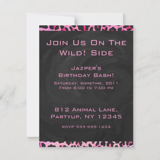 Invitation Monogramme Leopard noir et rose chaud (Dos)