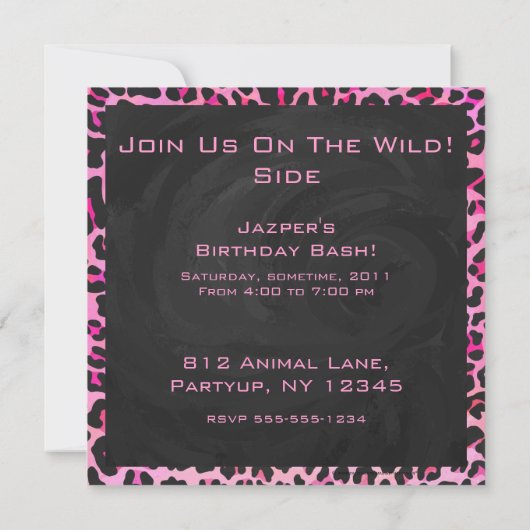 Invitation Monogramme Leopard noir et rose chaud (Dos)