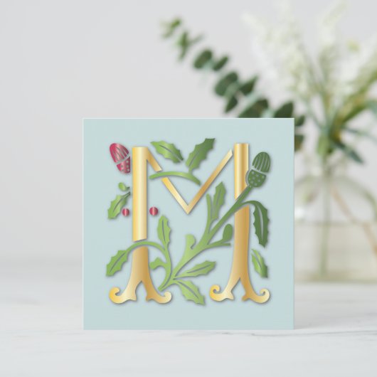 Invitation Monogramme Lettre M Fleur de lis (Debout devant)