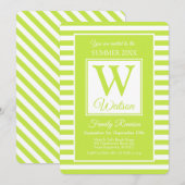Invitation Monogramme Lime Green Stripes Summer Family Reunio (Devant / Derrière)