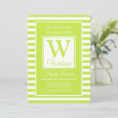 Invitation Monogramme Lime Green Stripes Summer Family Reunio (Debout devant)