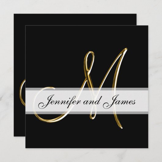 Invitation Monogramme M or noir (Devant / Derrière)