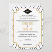 Invitation Monogramme Mariage Art déco noir, or et blanc (Devant)