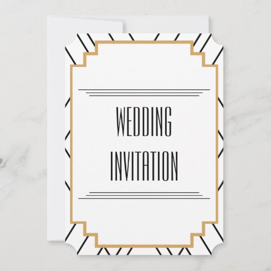 Invitation Monogramme Mariage Art déco noir, or et blanc (Dos)
