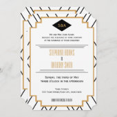 Invitation Monogramme Mariage Art déco noir, or et blanc (Devant / Derrière)