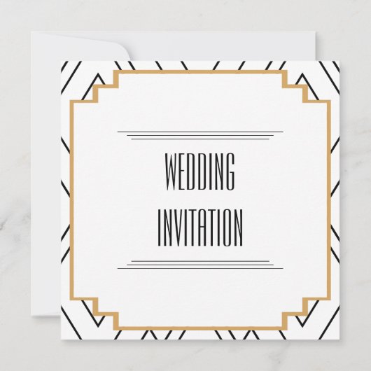 Invitation Monogramme Mariage Art déco noir, or et blanc (Dos)