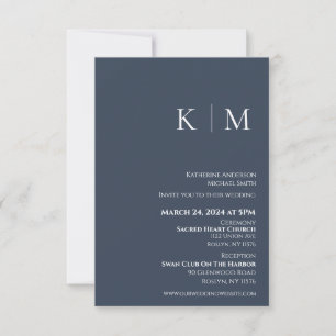 Invitation Monogramme-Mariage bleu et blanc-