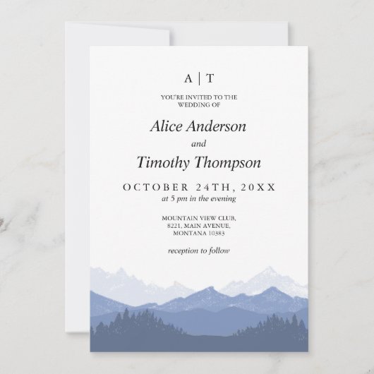 Invitation Monogramme Mariage Blue Mountains (Devant)