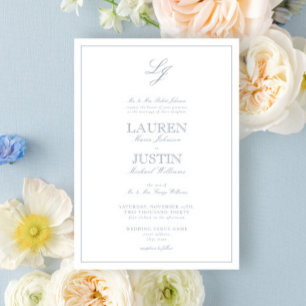Invitation Monogramme Mariage classique Dusty Blue Calligraph