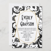 Invitation Monogramme Mariage damassé noir et blanc (Devant)