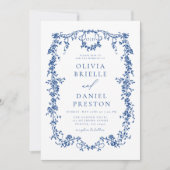 Invitation Monogramme Mariage de Floral Bleu Victorien (Devant)