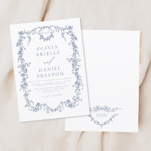 Invitation Monogramme Mariage de Floral Bleu Victorien