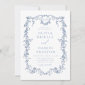 Invitation Monogramme Mariage de Floral Bleu Victorien (Devant)