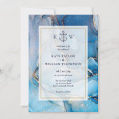 Invitation Monogramme Mariage de l'agate d'or bleu marine (Devant)