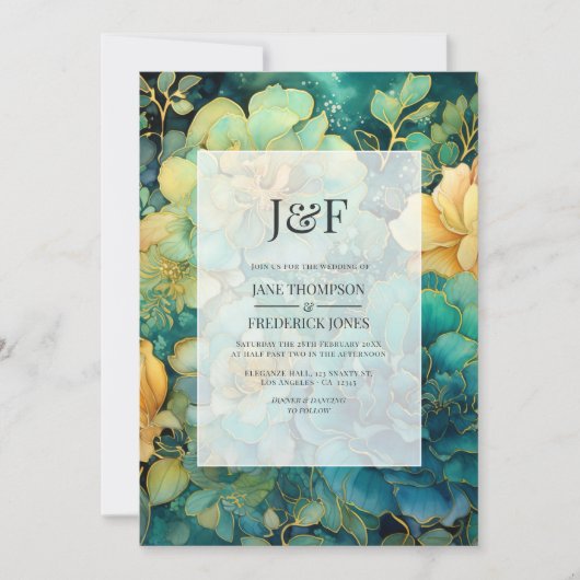 Invitation Monogramme Mariage de verdigris et or (Devant)