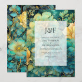 Invitation Monogramme Mariage de verdigris et or (Devant / Derrière)