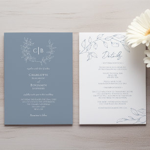 Invitation Monogramme Mariage Dusty Bleu Minimal Tout En Un