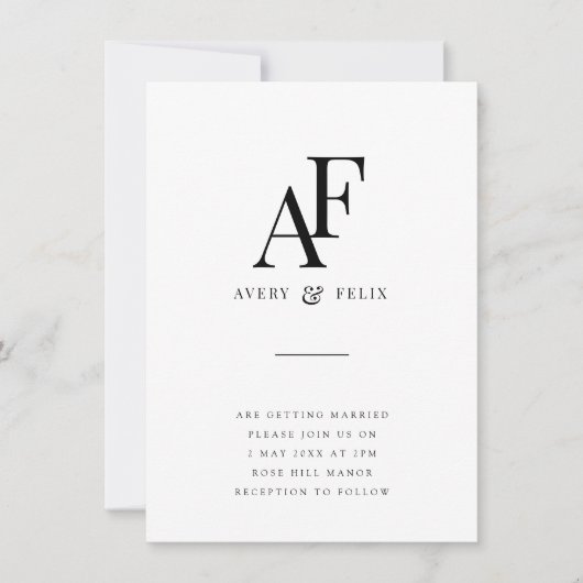 Invitation Monogramme mariage Élégant Simple Minimaliste (Devant)